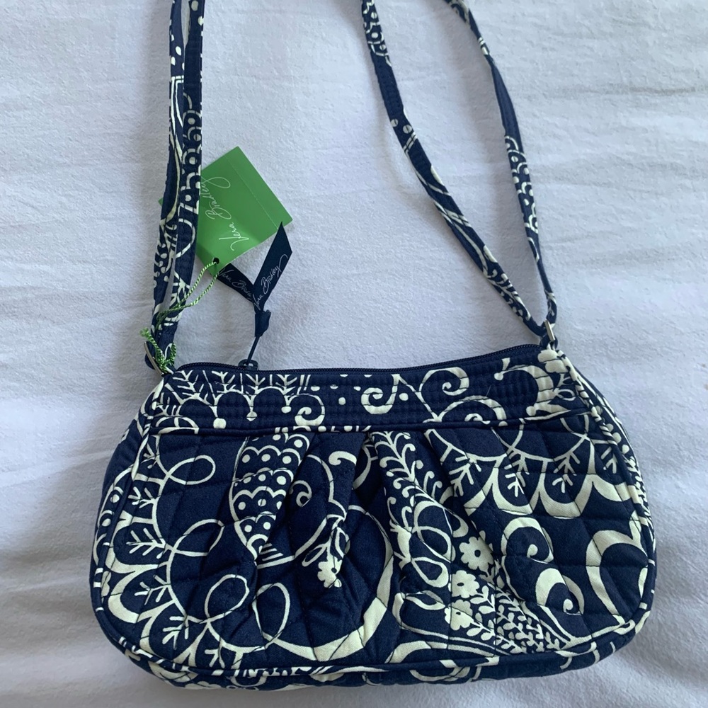 NEW WITH TAGS Vera Bradley Twirly Birds Navy Frankie Adjustable Handbag Purse